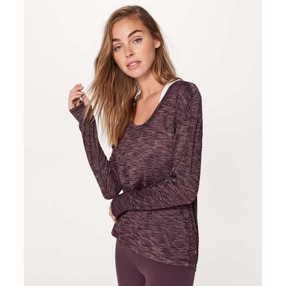 Lululemon Meant To Move Long Sleeve in Heathered Black Cherry Size 8 - Picture 2 of 10